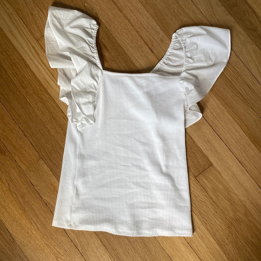 Target A New Day Ruffle Sleeve Shirt White XS NEVER WORN